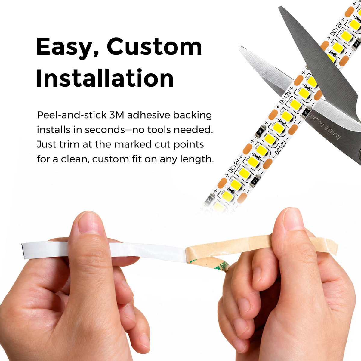 High-Output White LED Strip Lights – 10mm, 240 LEDs/m, 12V, SMD 2835