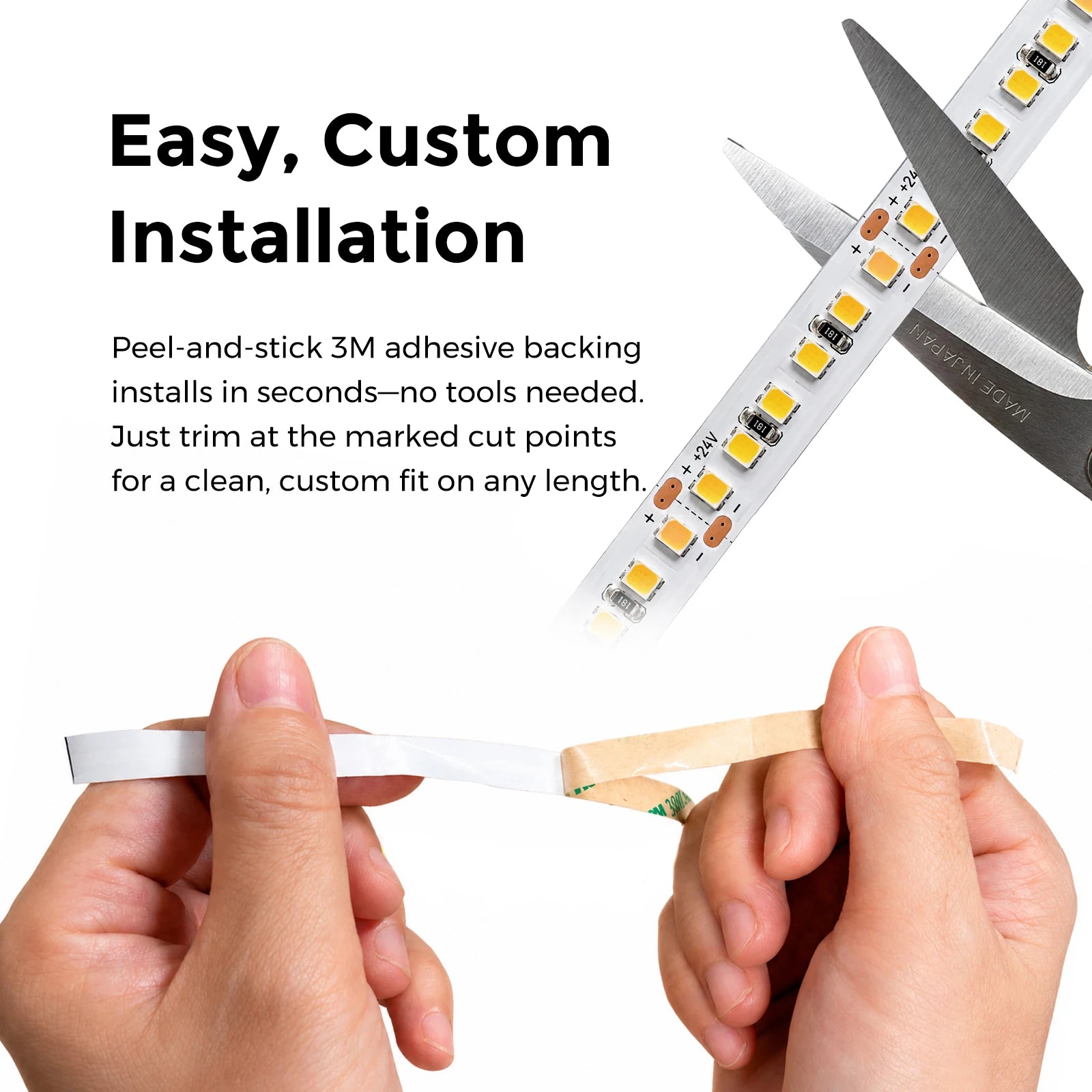 24V White LED Strip Lights – 10mm, 180 LEDs/m, 24V, SMD 2835
