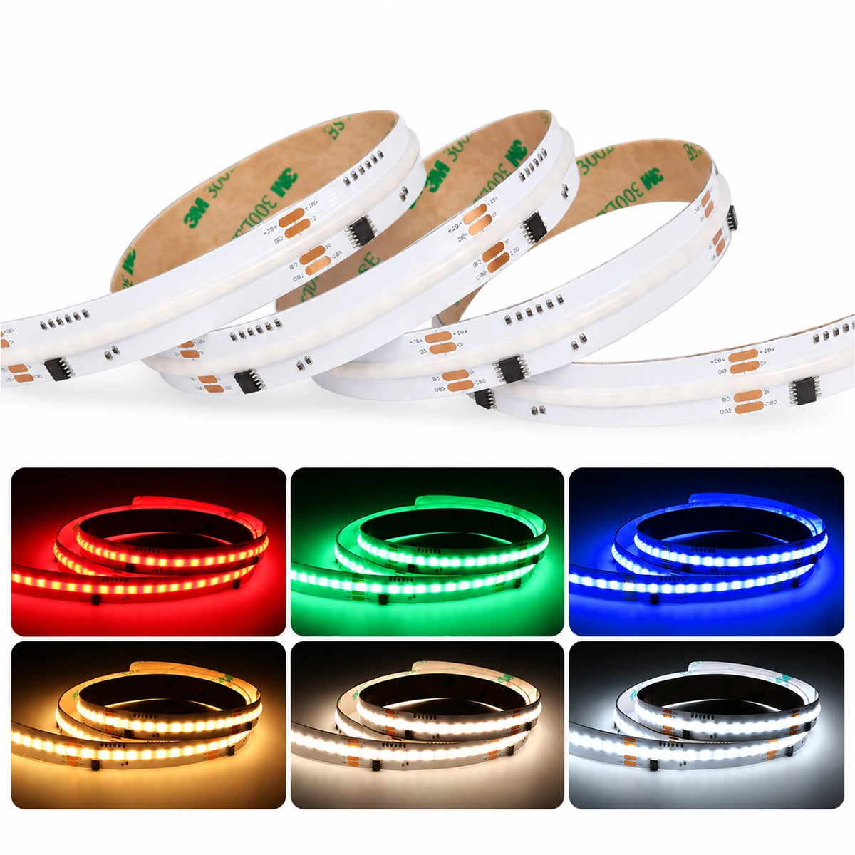 15mm 24V WS2805 Addressable RGB+CCT COB LED Strip Lights, 840 LEDs/m