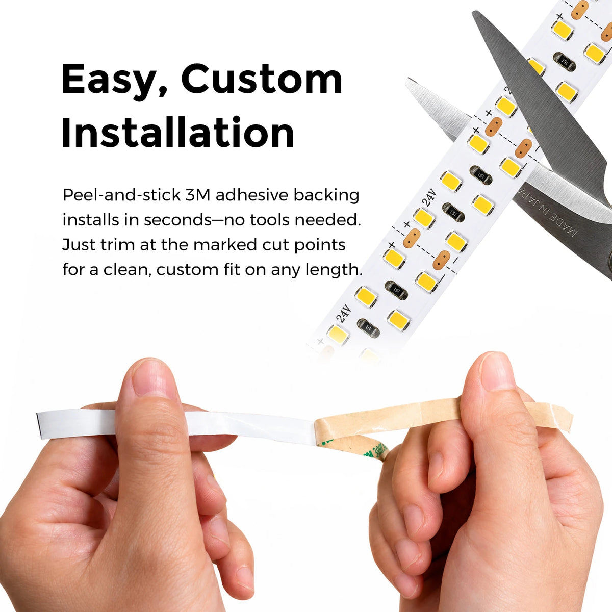 24V White LED Strip Lights – 15mm, 240 LEDs/m, 24V, SMD 2835