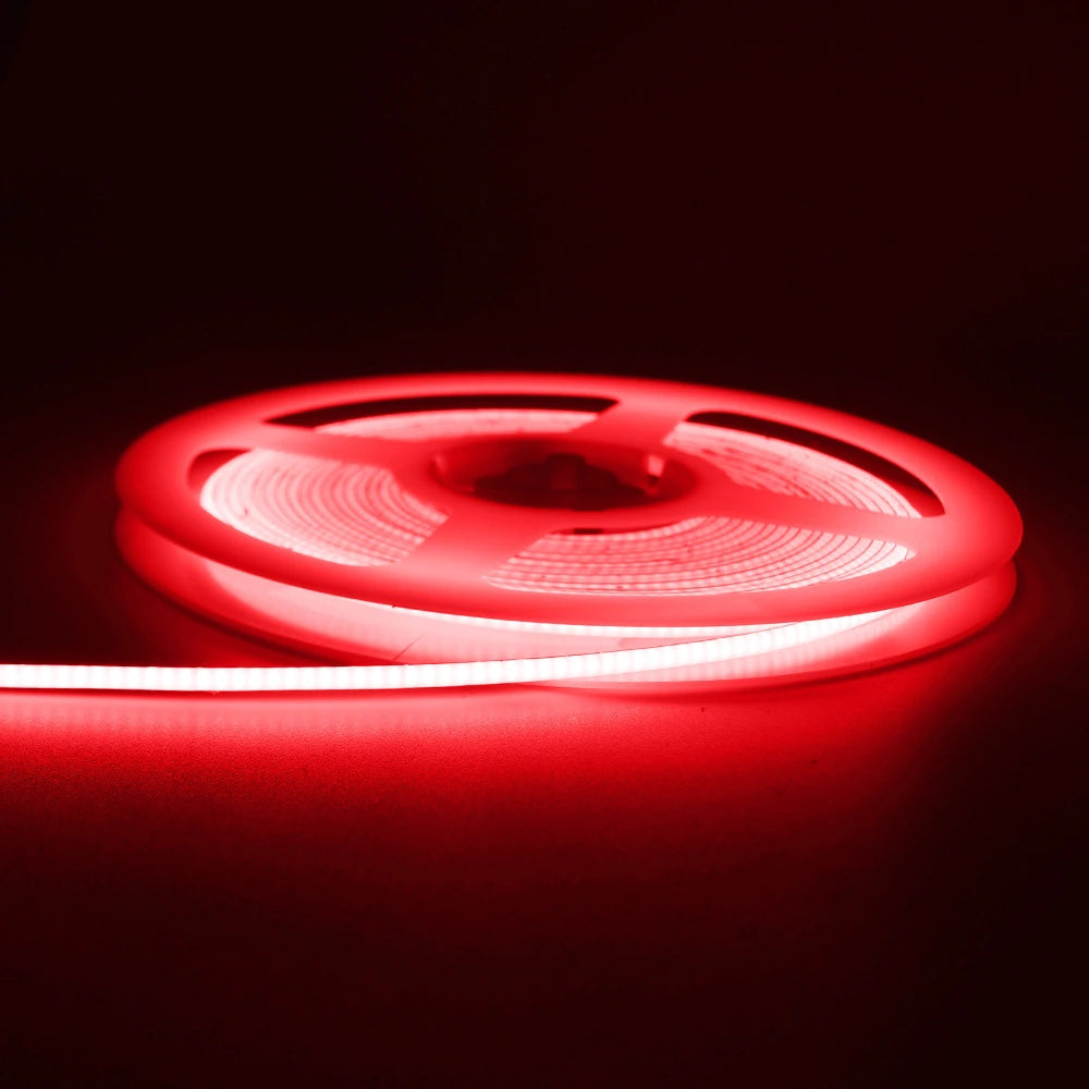 2.7mm COB LED strip lit in red for props, models and portable signage