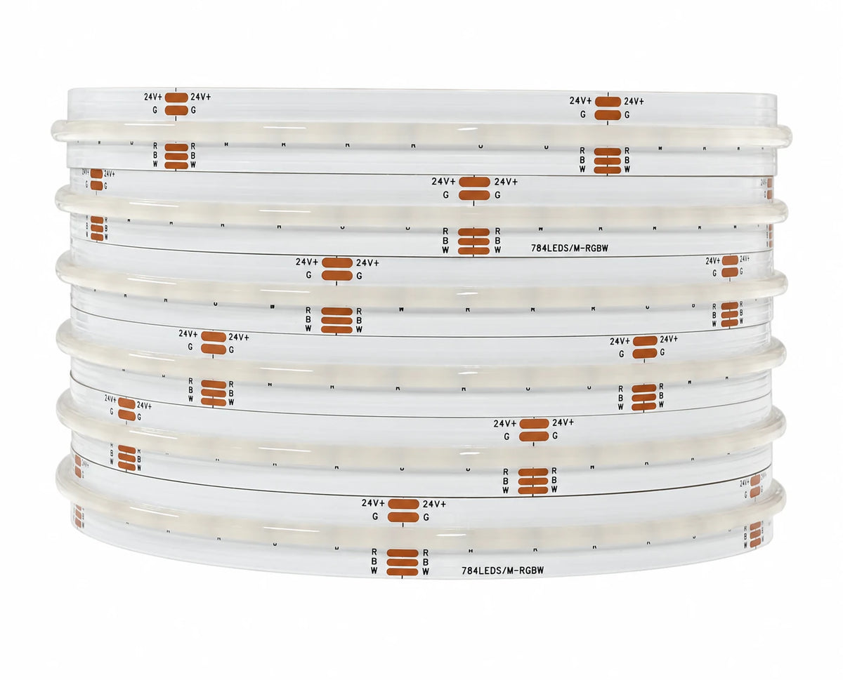 24V RGBW COB LED Strip – 784 LEDs/m, 12mm, 19W/m