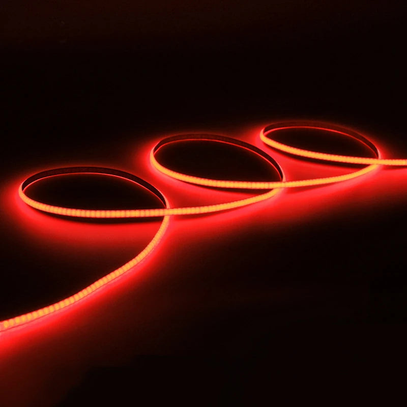 4mm COB LED strip lit in red, 12V single color version