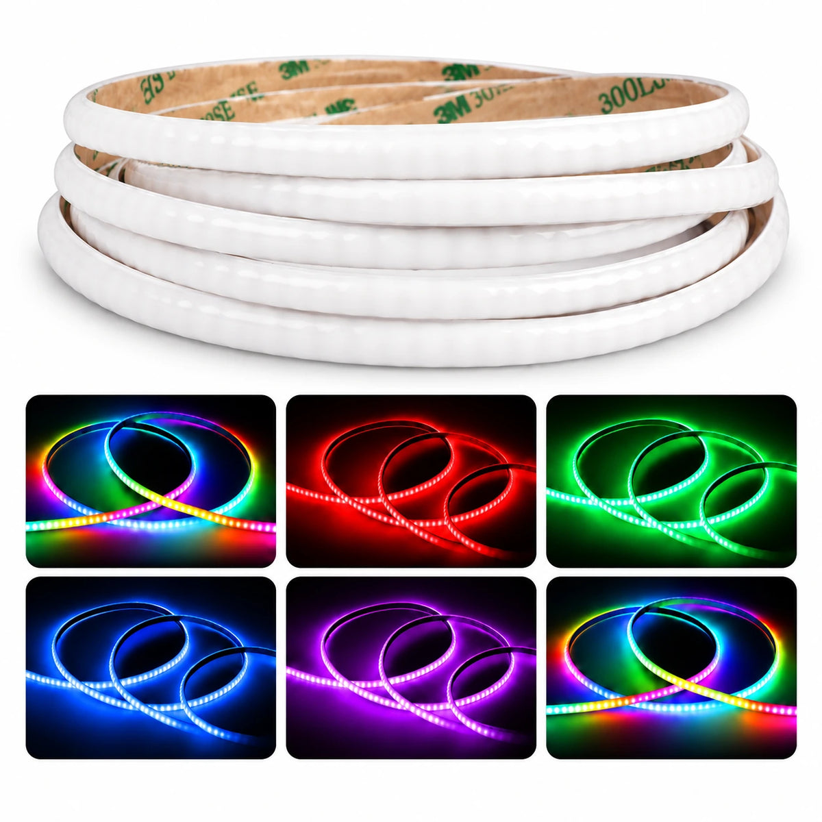 5mm 5V Addressable RGB COB LED Strip Lights, 100 LEDs/m