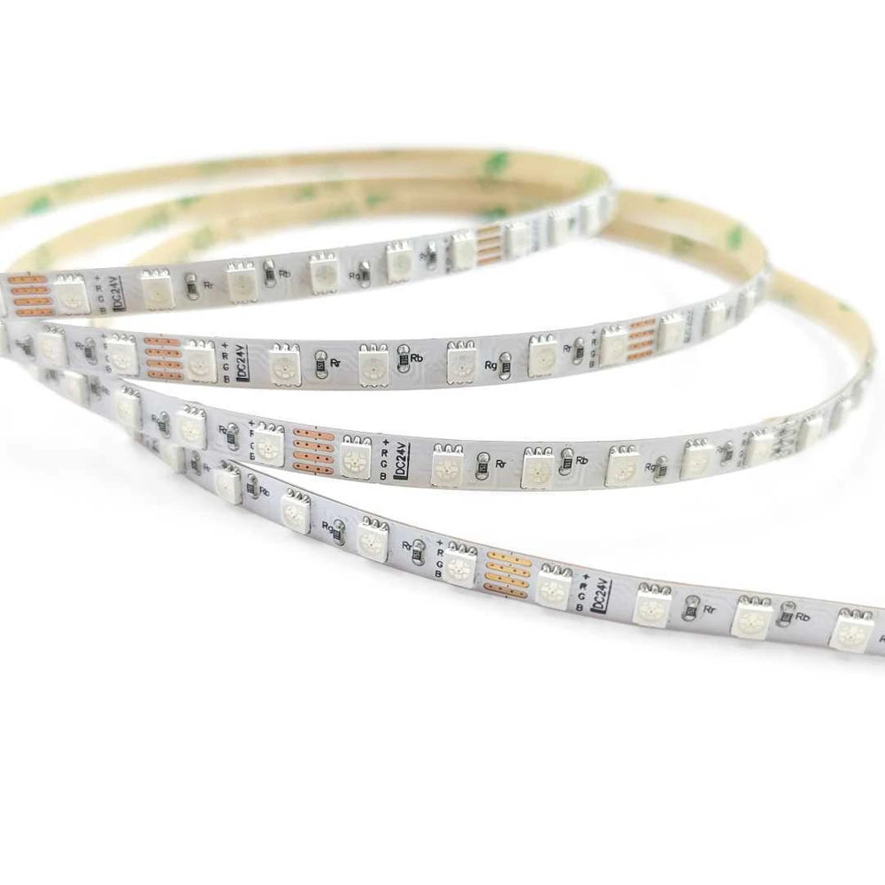 24V RGB LED strip lights - slim 5mm 2835, 120 LEDs/m, color-changing