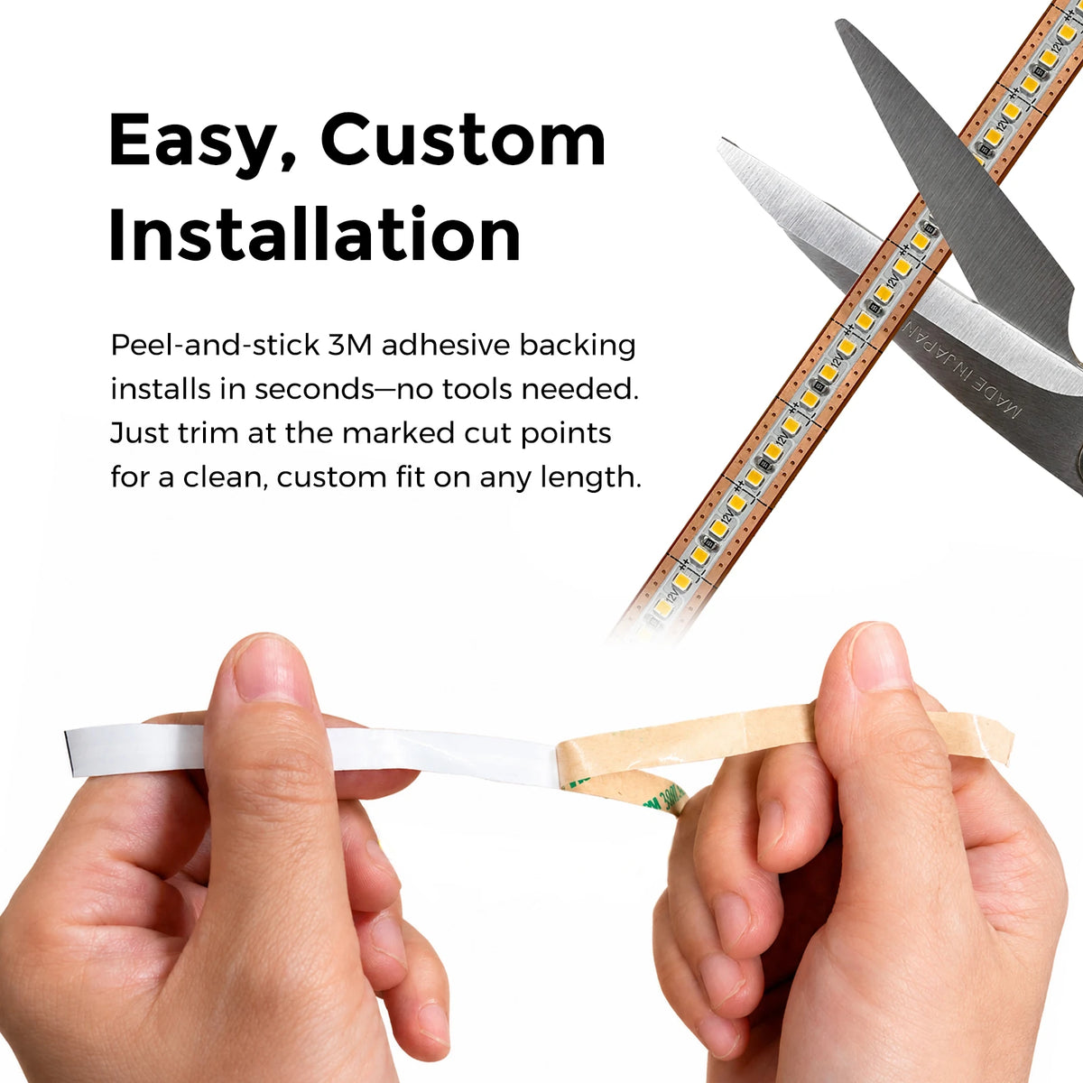 Single-LED Cuttable White LED Strip Lights – 6.5mm, 300 LEDs/m, 12V, SMD 1515