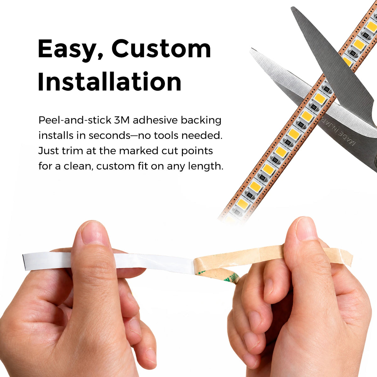 Single-LED Cuttable White LED Strip Lights – 6.8mm, 204 LEDs/m, 12V/24V, SMD 2025