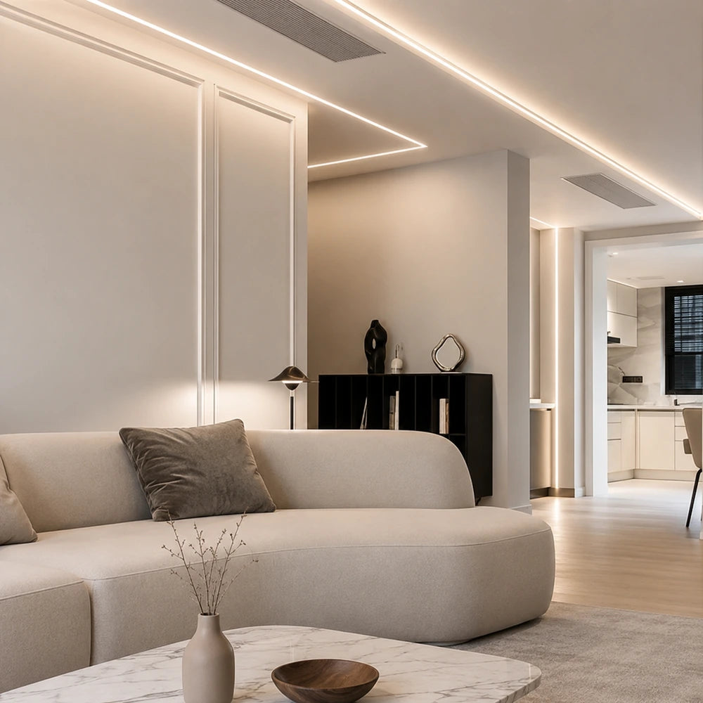 8mm 140 LEDs/m 24V white LED strip lighting an architectural cove