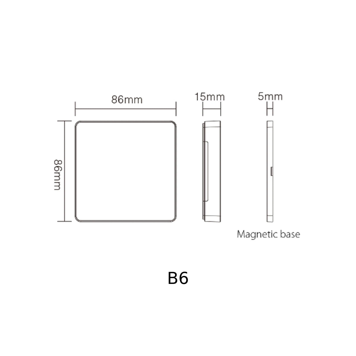 B6 LED control panel dimension drawing, 86 mm with magnetic base