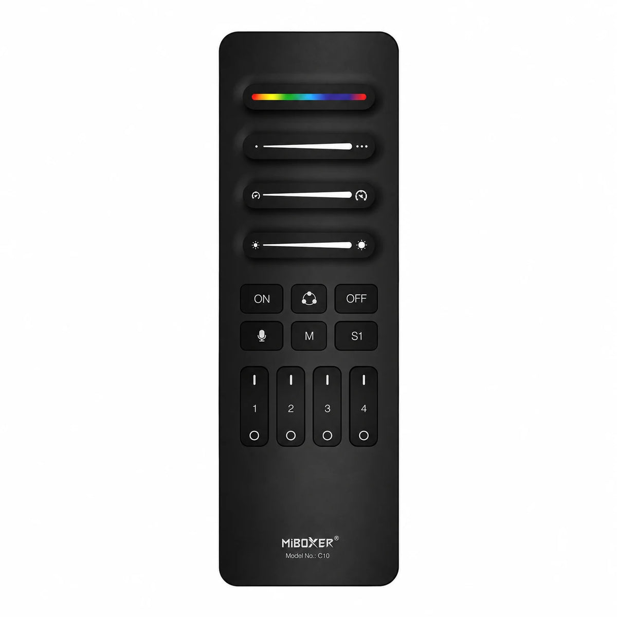 C10 four-channel handheld remote for the SPIW5-4 zone controller, front view