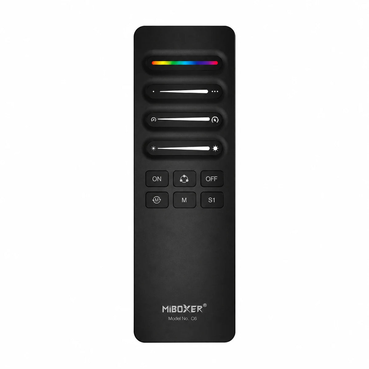 C6 handheld 2.4GHz remote for SPIR3 SPI LED controllers, front view