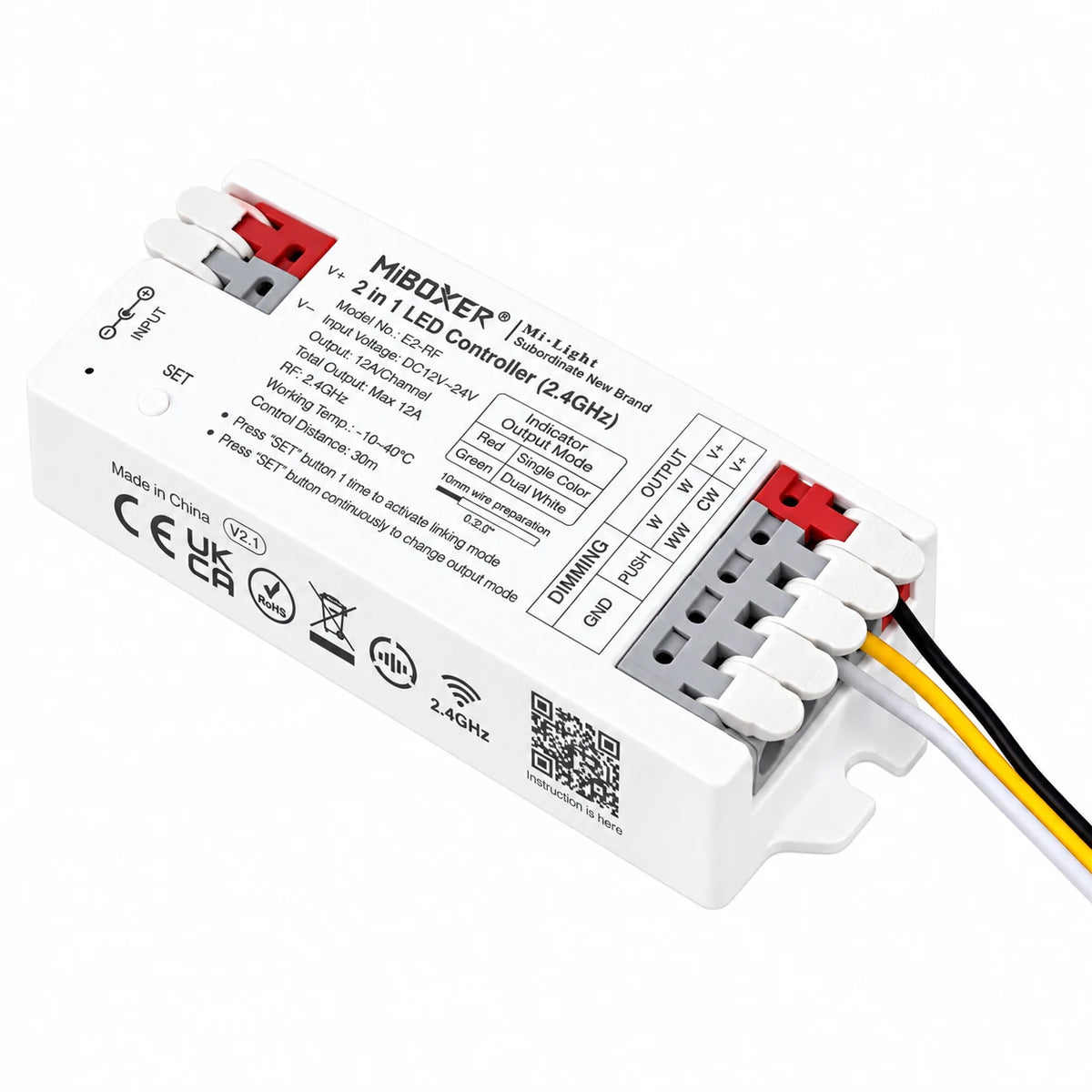 E2 Series 2-in-1 CCT & Dimming LED Controller, RF / WiFi / Zigbee, 12-24V