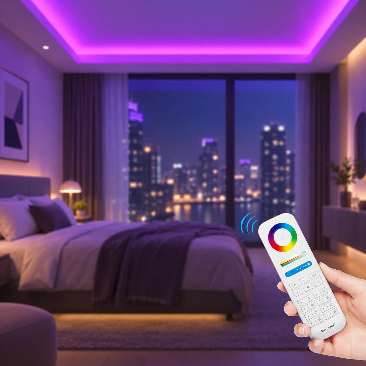 E3-RF LED controller and RGB remote controlling bedroom strip lighting