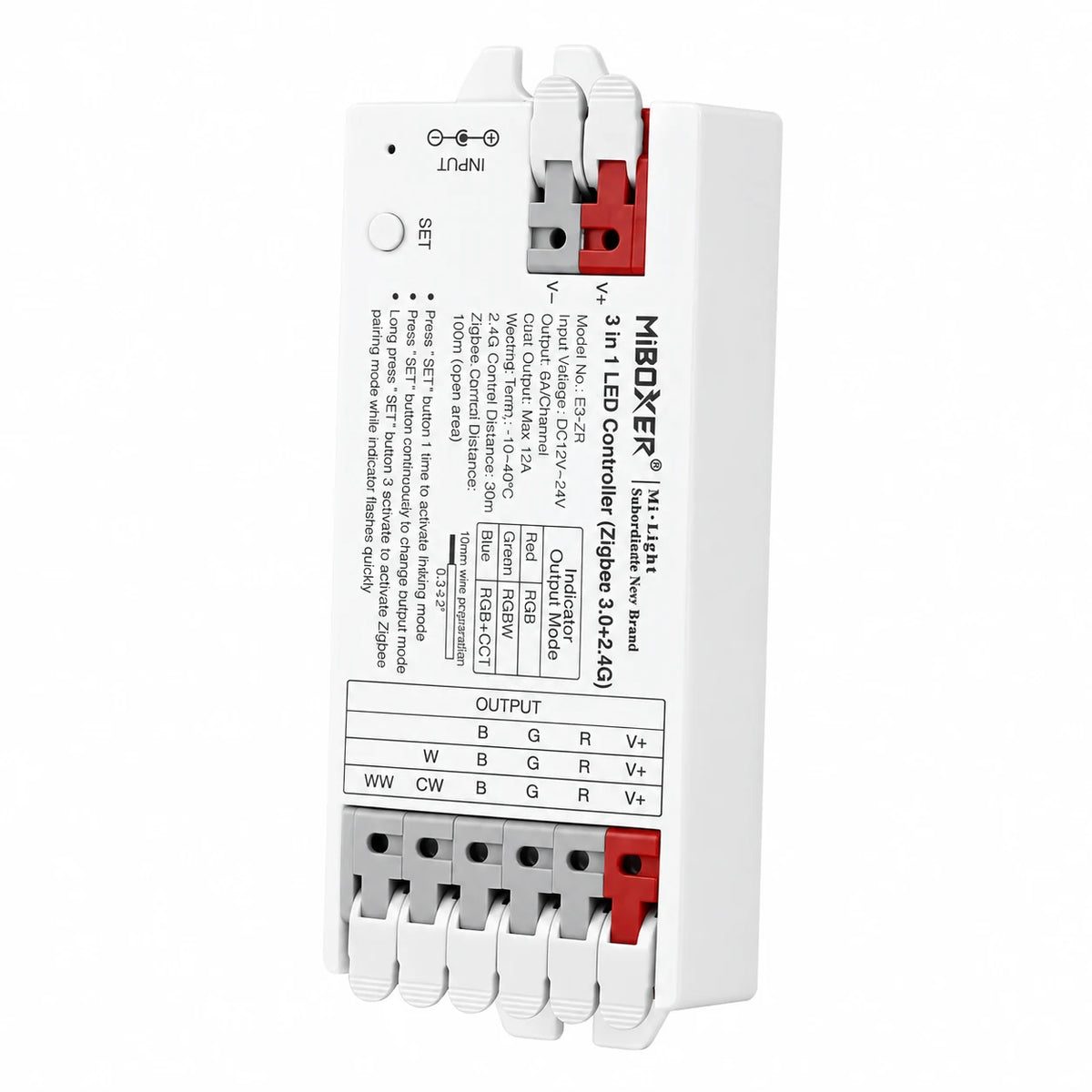 E3-ZR Zigbee 3.0 3-in-1 RGB RGBW RGBCCT LED strip controller, front view