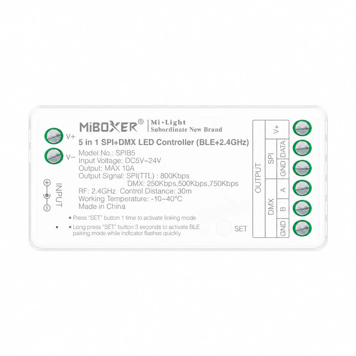 SPIB5 5-in-1 SPI and DMX512 LED controller, Bluetooth version, top view