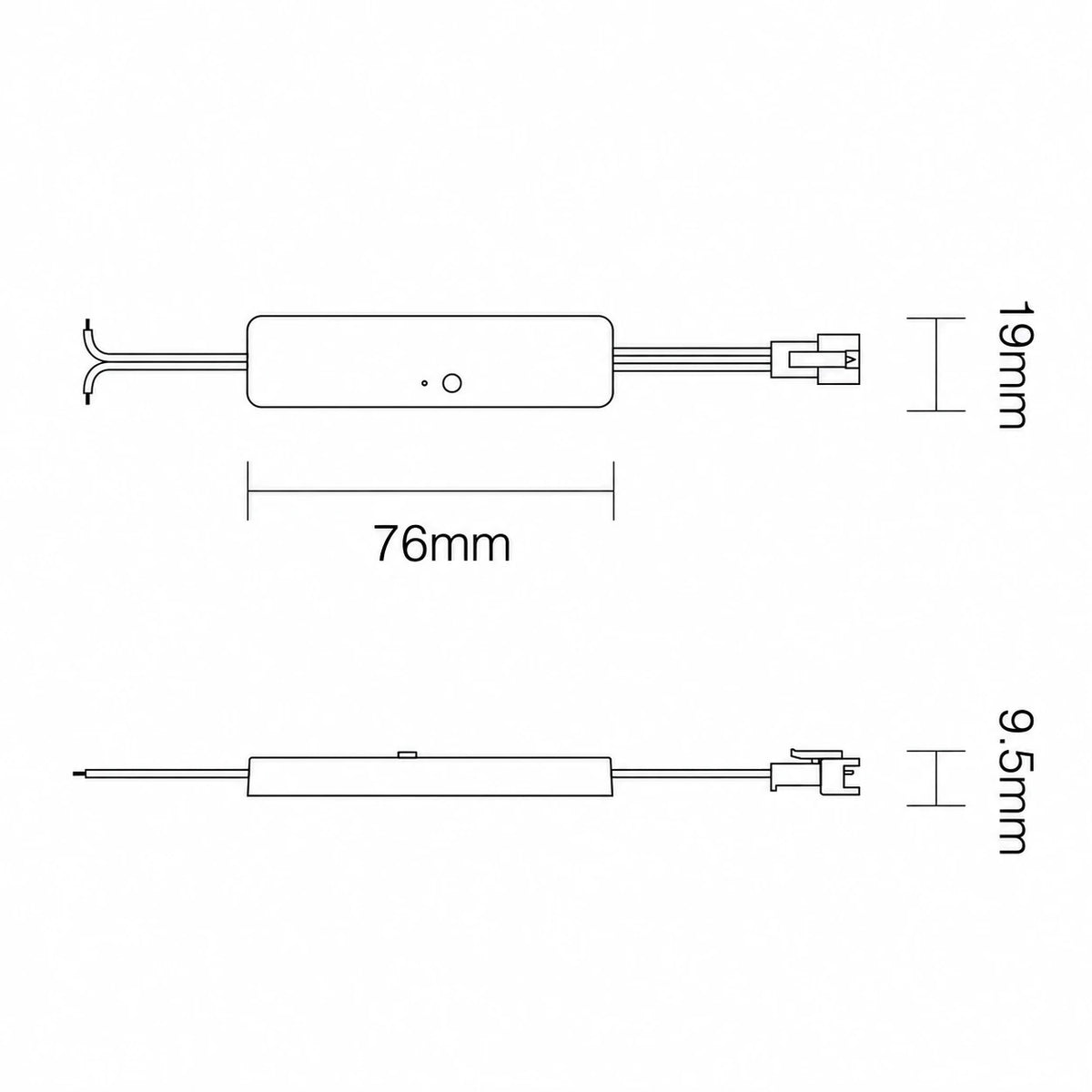SPIR3-M mini SPI LED controller dimension drawing, 76 mm housing