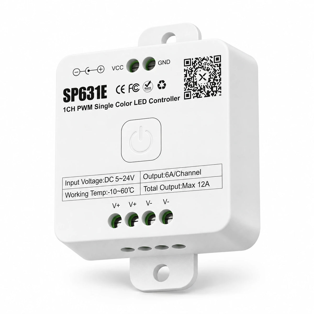 Single Color LED Strip Dimmer Controller, 5-24V PWM, Bluetooth App & 2.4G Remote – SP631E