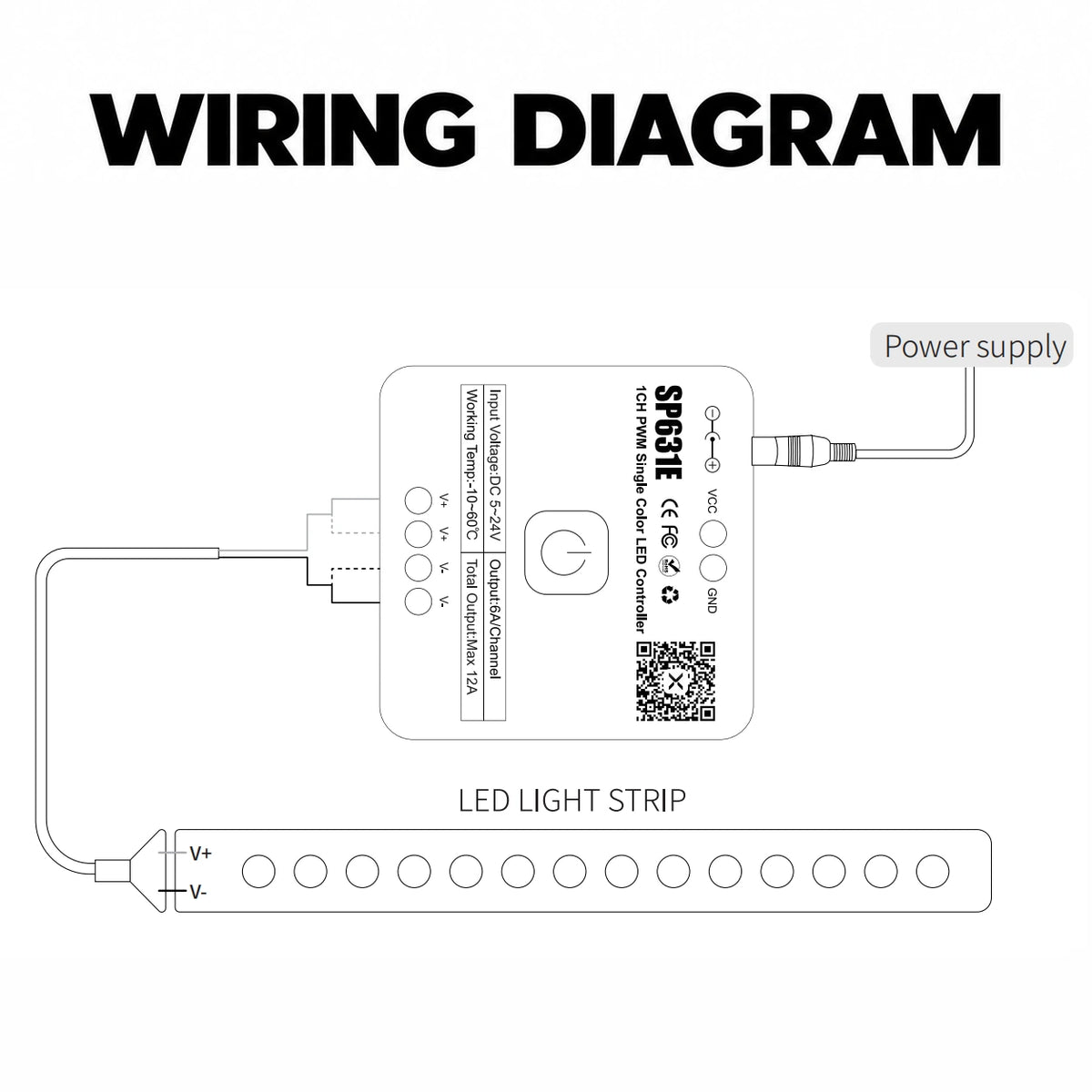 Single Color LED Strip Dimmer Controller, 5-24V PWM, Bluetooth App & 2.4G Remote – SP631E