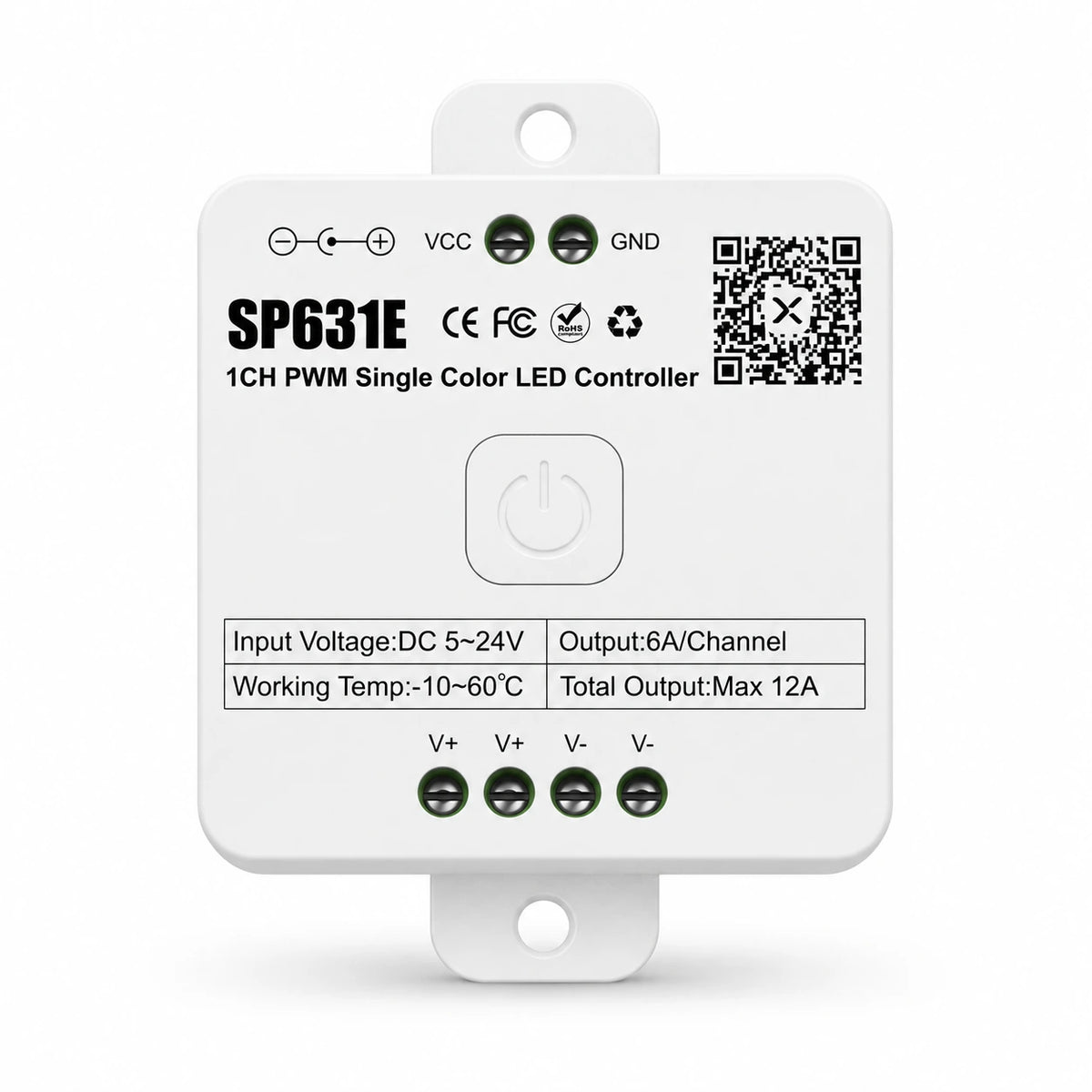 Single Color LED Strip Dimmer Controller, 5-24V PWM, Bluetooth App & 2.4G Remote – SP631E