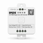 Single Color LED Strip Dimmer Controller, 5-24V PWM, Bluetooth App & 2.4G Remote – SP631E