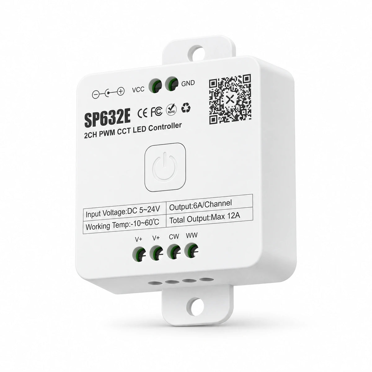 CCT LED Strip Controller for Tunable White, 5-24V 2CH PWM, Bluetooth App – SP632E