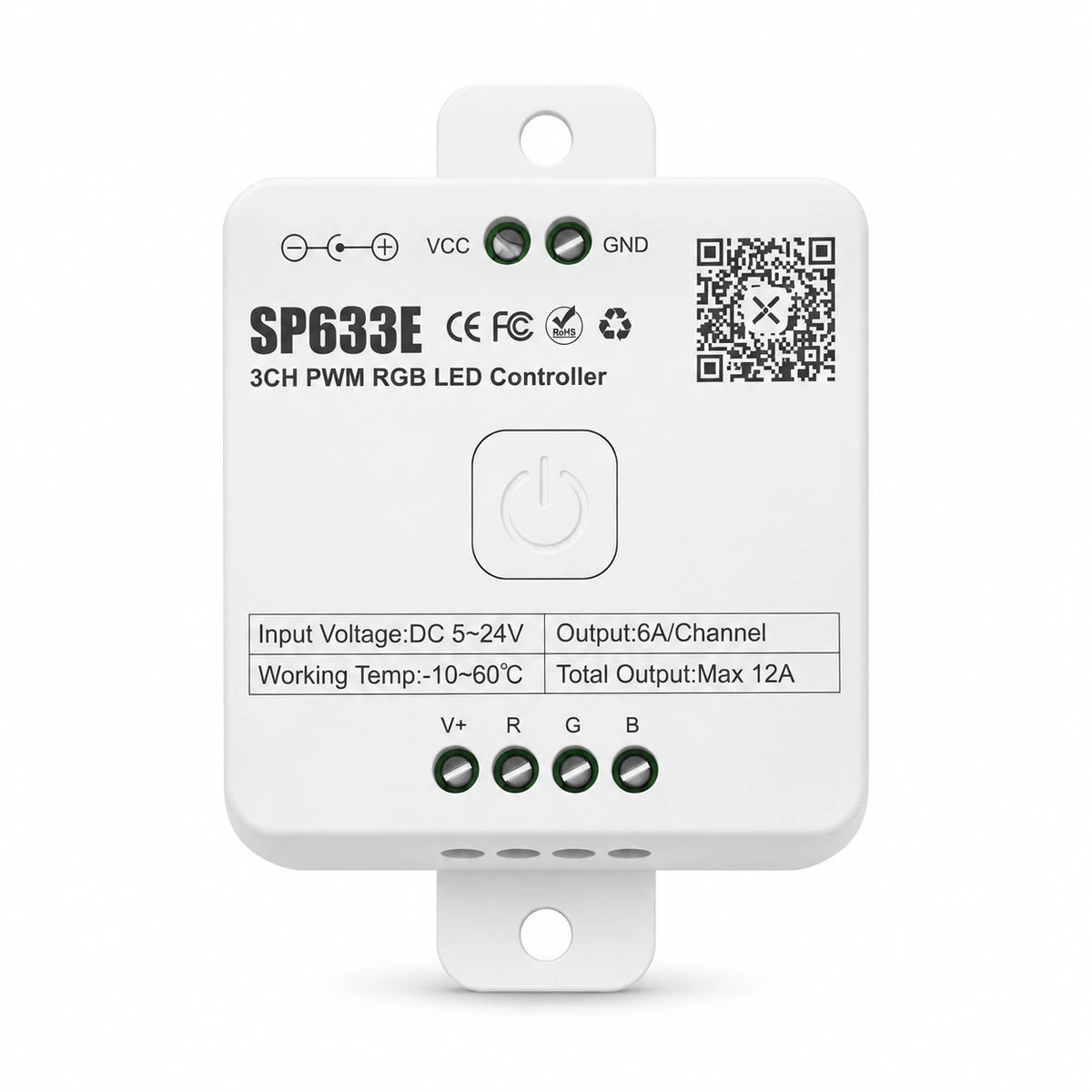 RGB LED Strip Controller, 5-24V 3CH PWM, Bluetooth App & 2.4G Remote – SP633E