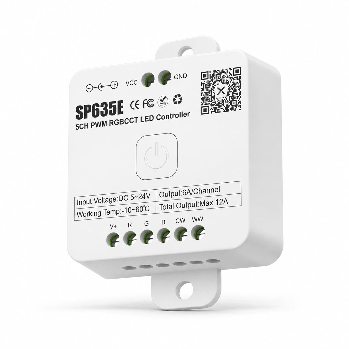 RGBCCT LED Strip Controller 5-in-1, 5-24V 5CH PWM, Bluetooth App – SP635E