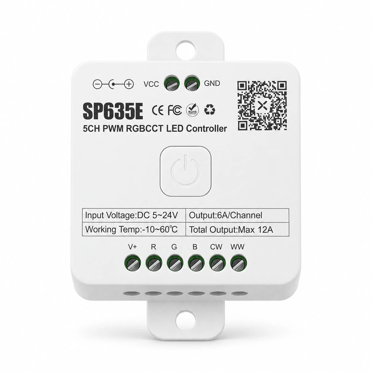RGBCCT LED Strip Controller 5-in-1, 5-24V 5CH PWM, Bluetooth App – SP635E