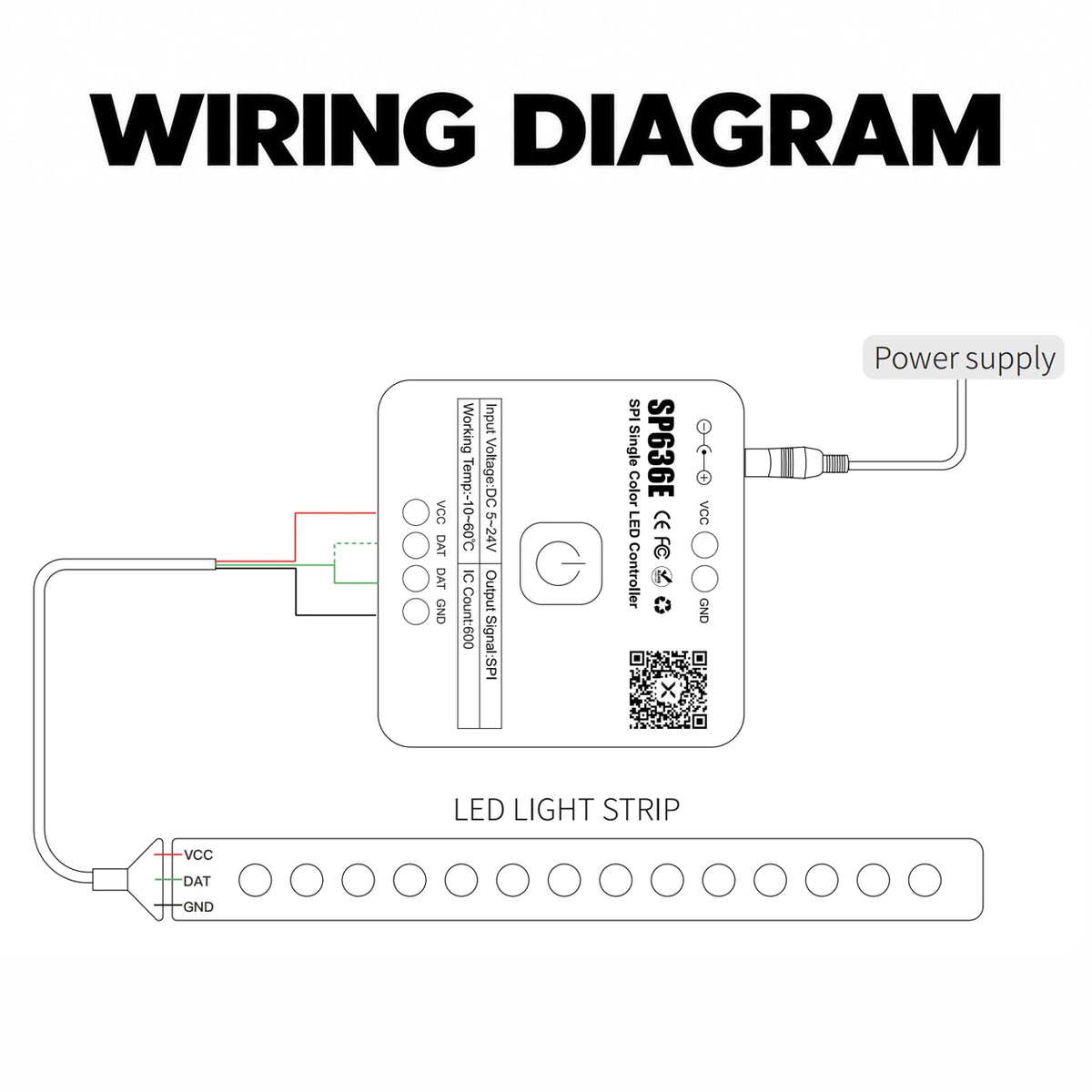 Addressable Single Color LED Strip Controller, SPI 5-24V, Bluetooth App – SP636E