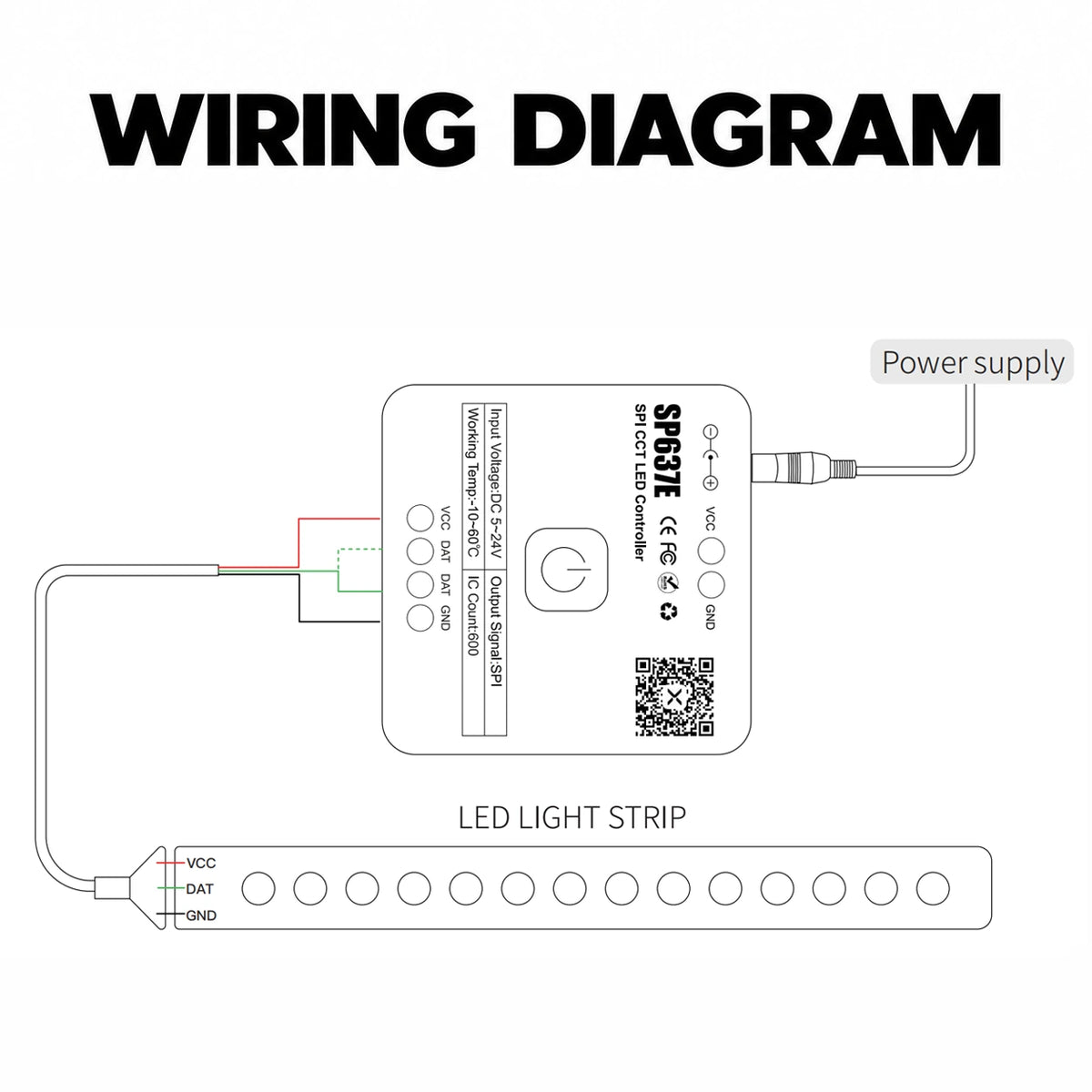Addressable CCT LED Strip Controller, SPI 5-24V, Bluetooth App & Remote – SP637E
