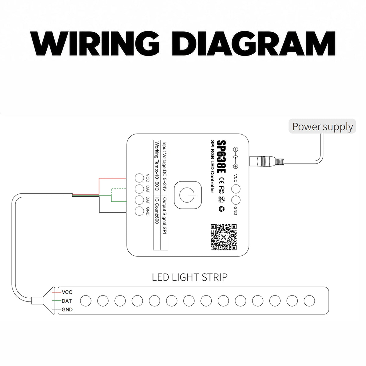 Addressable RGB LED Strip Controller for WS2812B / WS2811, 5-24V SPI – SP638E