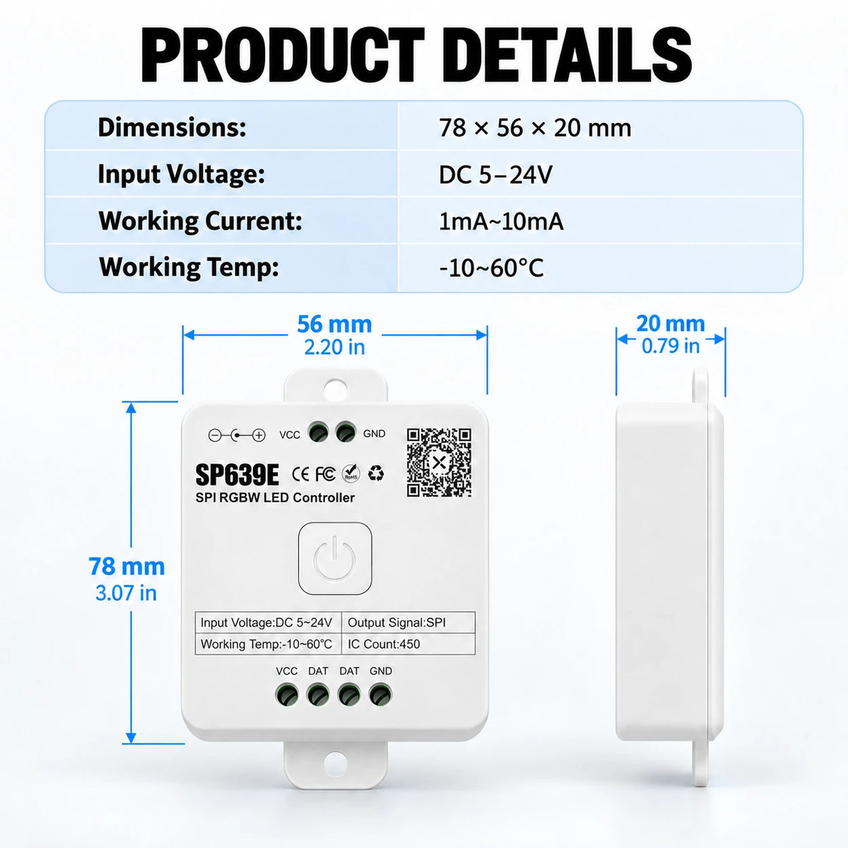 Addressable RGBW LED Strip Controller for SK6812 / WS2814, 5-24V SPI – SP639E