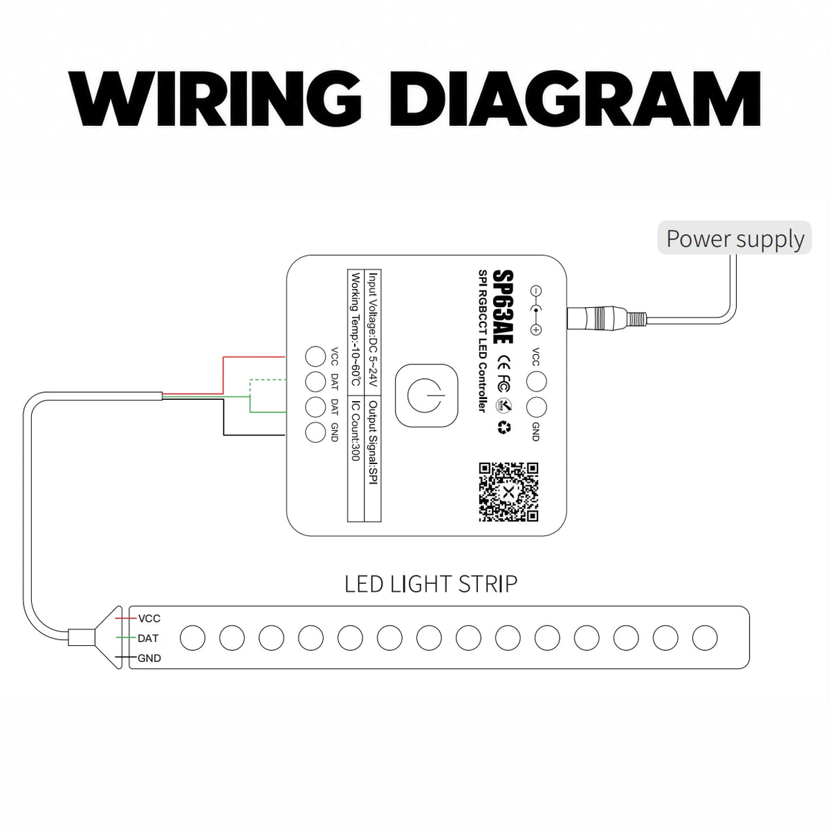 Addressable RGBCCT LED Strip Controller for WS2805, 5-24V SPI – SP63AE