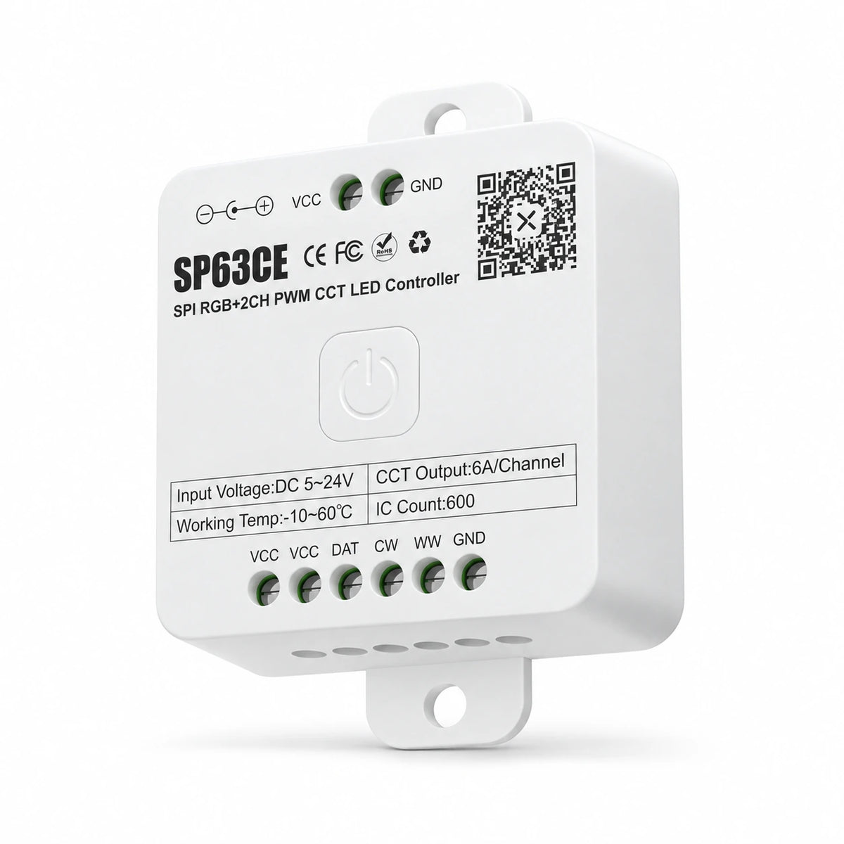 Addressable RGB + CCT LED Controller, SPI + 2CH PWM 5-24V – SP63CE